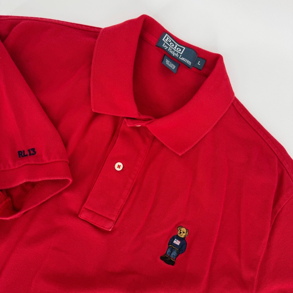 Polo Ralph Lauren Red‎ Polo Bear Shirt L Flag Sweater Embroidery RL13 Cotton